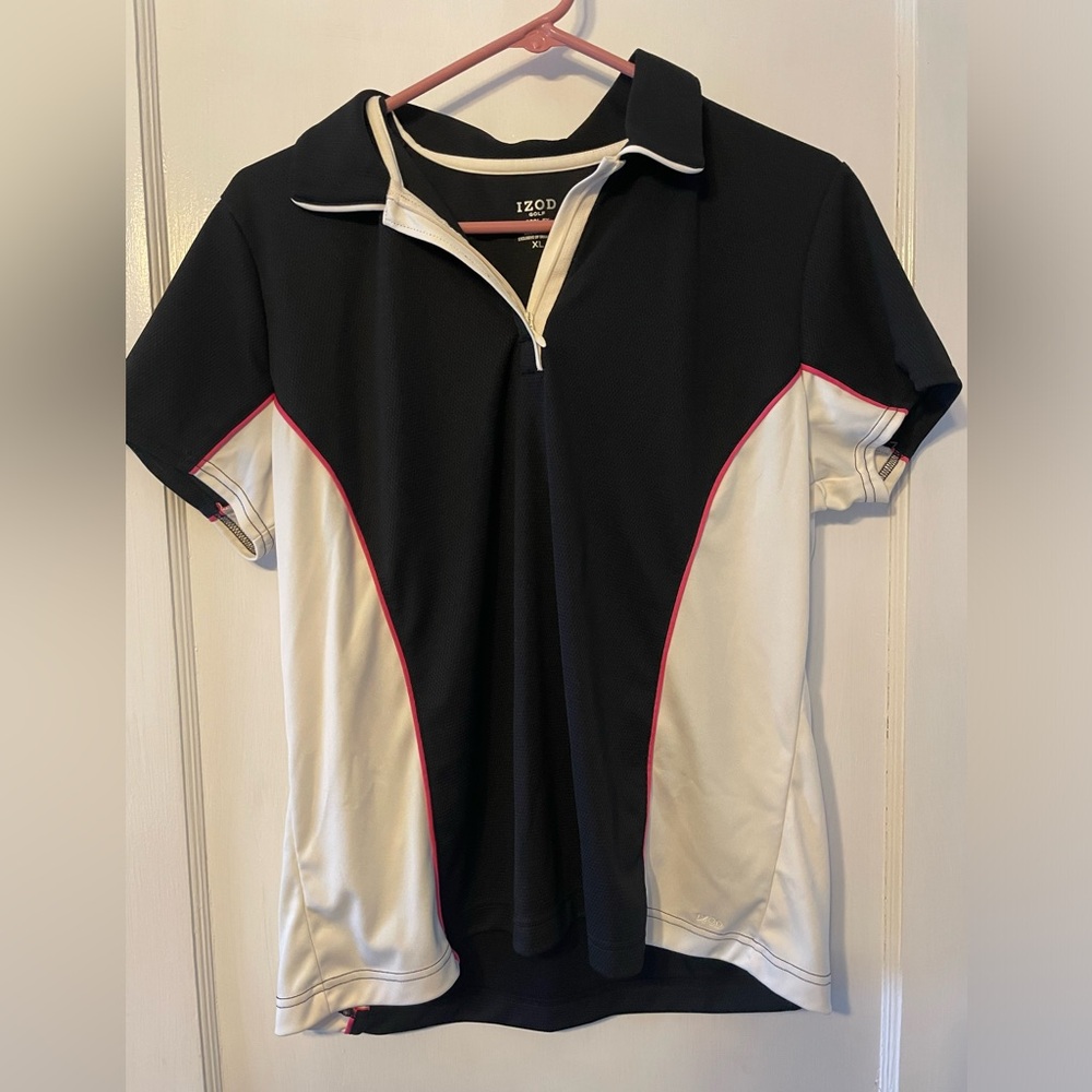 IZOD women’s golf shirt XL. Black, white, pink